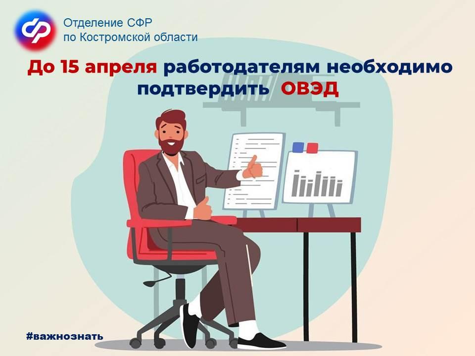 Отделение СФР по Костромской области напоминает работодателям о необходимости подтверждения основного вида экономической деятельности